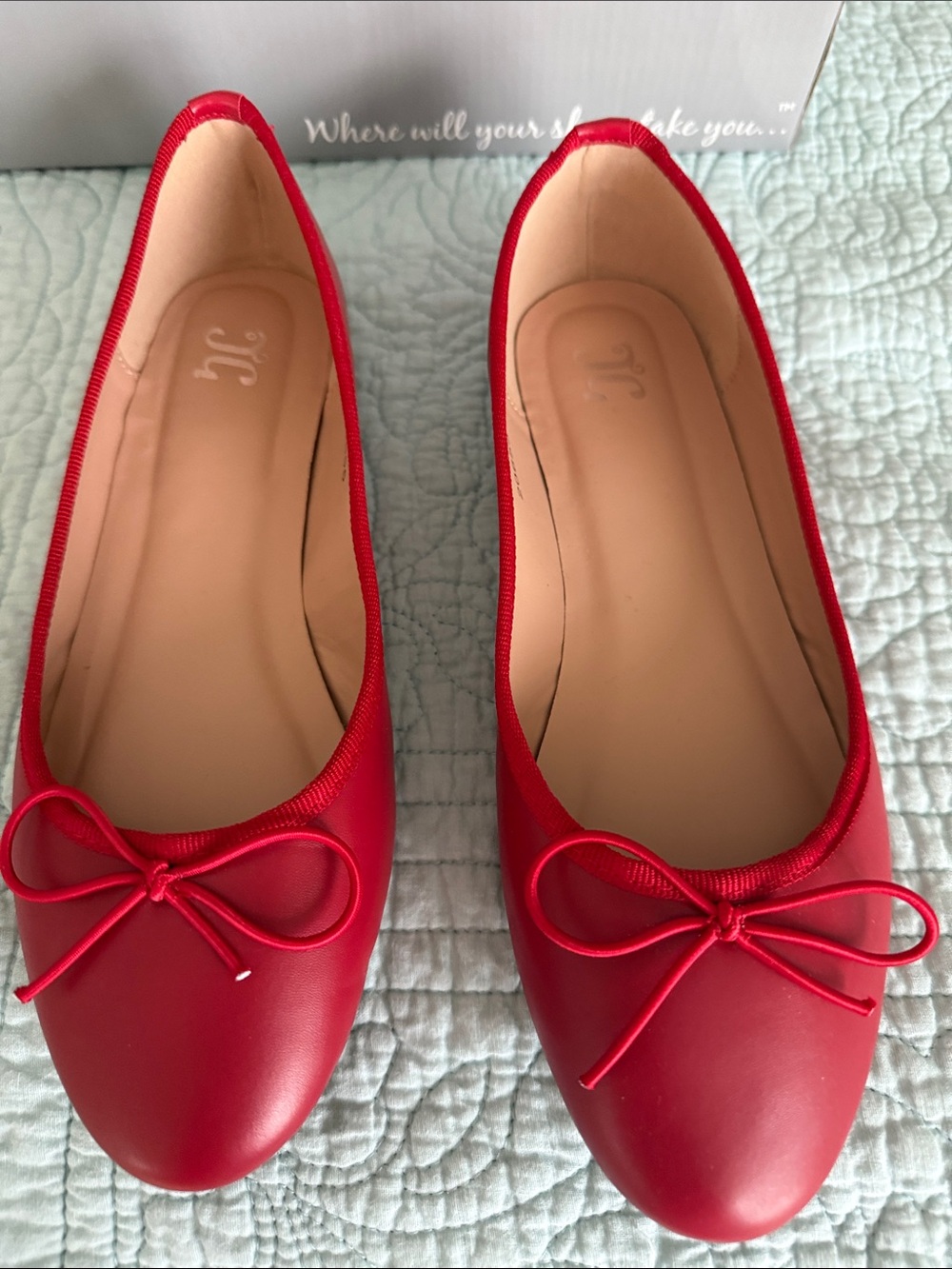 Women's Red Ballet Flats with Bow Accent